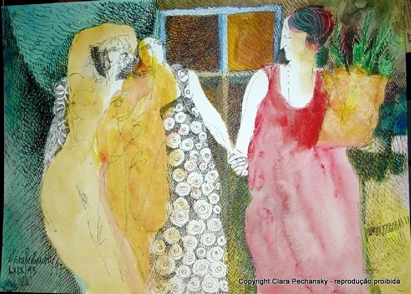 desenho-clara-pechansky-d1-Drawing-XLIX-Three-Women-in-the-Mall