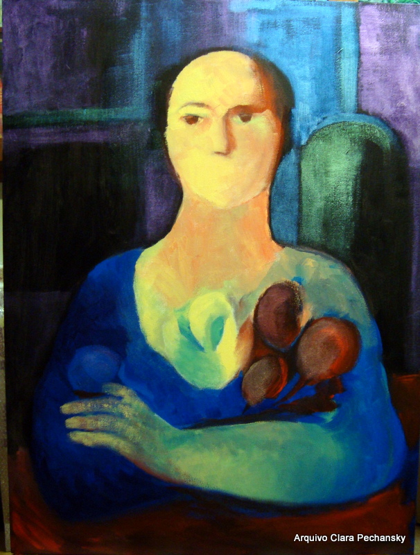 pintura-clara-pechansky-Mulher-com-vitral-80x60cm-2008