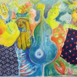 Faunos com violoncelo azul - 32x46cm - 2022